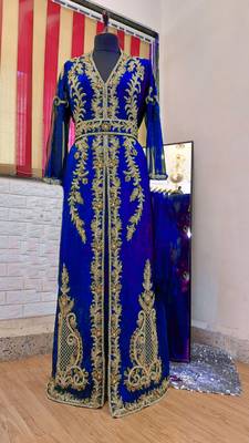 Royal-Blue color Full Sleeves Handmade Moroccan Kaftan 1