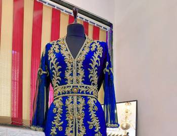 Royal-Blue color Full Sleeves Handmade Moroccan Kaftan 2