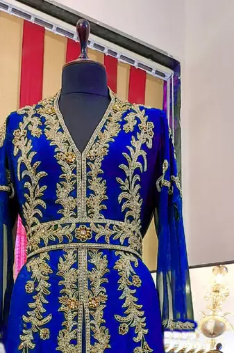 Royal-Blue color Full Sleeves Handmade Moroccan Kaftan