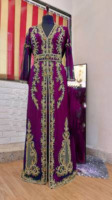 Wine color Full Sleeves Handmade Moroccan Kaftan 1