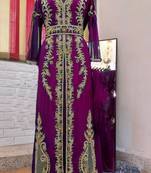 Wine color luxurious Full Sleeves Handmade Moroccan Kaftan.