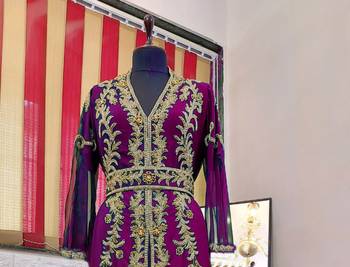 Wine color Full Sleeves Handmade Moroccan Kaftan 2