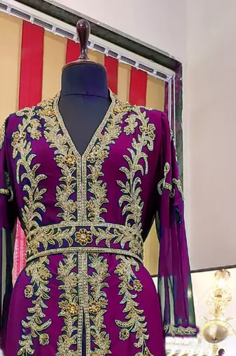 Wine color Full Sleeves Handmade Moroccan Kaftan