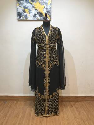 Black color Long Sleeves Handmade Moroccan Kaftan 1