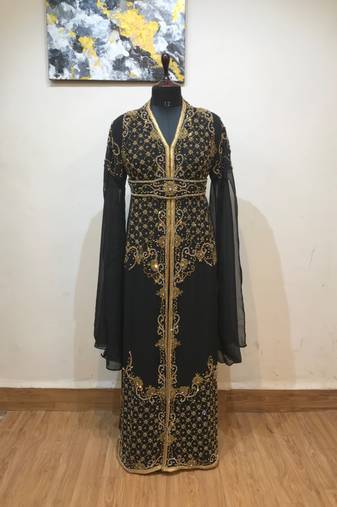 Black color luxurious Long Sleeves Handmade Moroccan Kaftan.