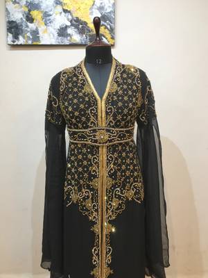 Black color Long Sleeves Handmade Moroccan Kaftan 3