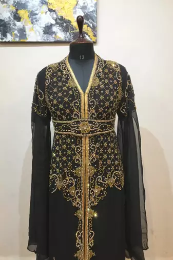 Black color Long Sleeves Handmade Moroccan Kaftan