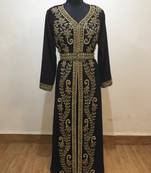 Black color luxurious Full Sleeves Handmade Moroccan Kaftan.