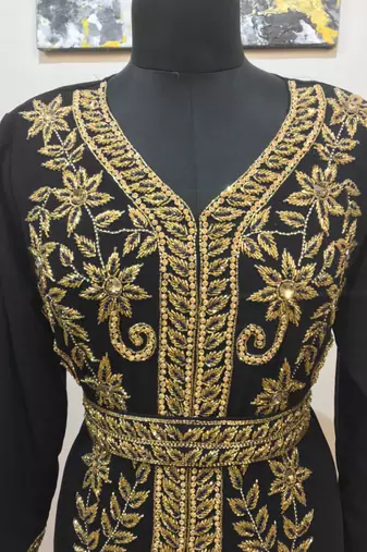 Black color Full Sleeves Handmade Moroccan Kaftan