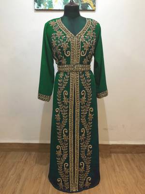 Dark Green color Full Sleeves Handmade Moroccan Kaftan  1
