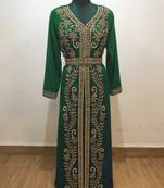 Dark Green color luxurious Full Sleeves Handmade Moroccan Kaftan .