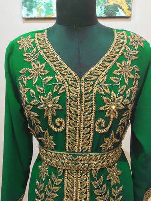 Dark Green color Full Sleeves Handmade Moroccan Kaftan  2