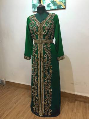 Dark Green color Full Sleeves Handmade Moroccan Kaftan  3