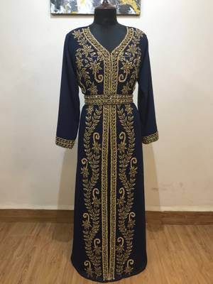 Navy-Blue color Full Sleeves Handmade Moroccan Kaftan  1