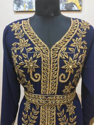 Navy-Blue color Full Sleeves Handmade Moroccan Kaftan  2