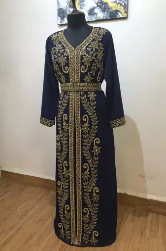 Navy-Blue color Full Sleeves Handmade Moroccan Kaftan 