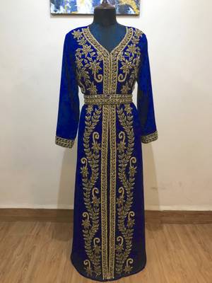 Royal-Blue color Full Sleeves Handmade Moroccan Kaftan  1