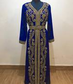 Royal-Blue color luxurious Full Sleeves Handmade Moroccan Kaftan .
