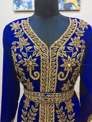 Royal-Blue color Full Sleeves Handmade Moroccan Kaftan  2