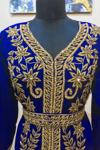 Royal-Blue color Full Sleeves Handmade Moroccan Kaftan 