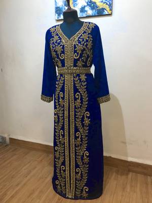 Royal-Blue color Full Sleeves Handmade Moroccan Kaftan  3