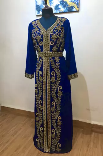Royal-Blue color Full Sleeves Handmade Moroccan Kaftan 