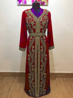 Maroon color Full Sleeves Handmade Moroccan Kaftan  1
