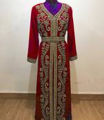 Maroon color luxurious Full Sleeves Handmade Moroccan Kaftan .