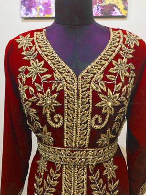 Maroon color Full Sleeves Handmade Moroccan Kaftan  2