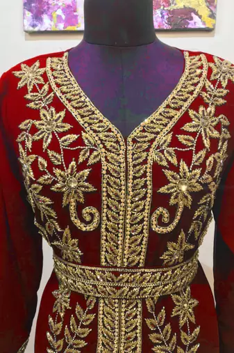 Maroon color Full Sleeves Handmade Moroccan Kaftan 