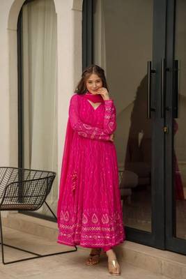 Pink Embroidered Georgette Anarkali Suit 1