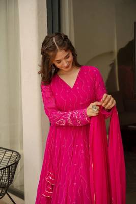 Pink Embroidered Georgette Anarkali Suit 2