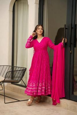 Pink Embroidered Georgette Anarkali Suit 3