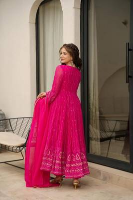 Pink Embroidered Georgette Anarkali Suit 4