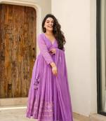 Purple Embroidered Georgette Anarkali Suit Set