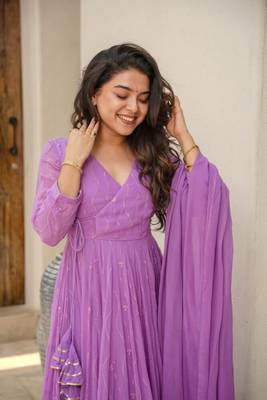 Purple Embroidered Georgette Anarkali Suit Set 2