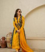 Yellow leheriya Organza Anarkali Suit Set
