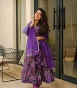 Purple Embroidered Organza Anarkali Suit Set