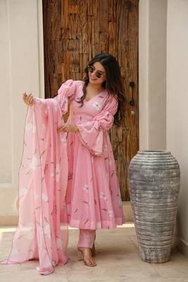 Pink Printed Georgette Anarkali Suit Set 3