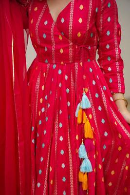 Red Printed Silk Anarkali Suit Set  4