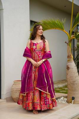 Pink Printed Silk Maxi Suit Set 1