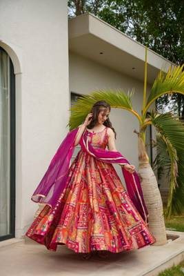 Pink Printed Silk Maxi Suit Set 4