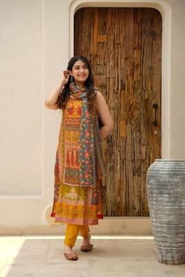 Yellow Silk Kurta Palazzo Suit Set 1