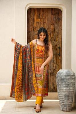 Yellow Silk Kurta Palazzo Suit Set 2