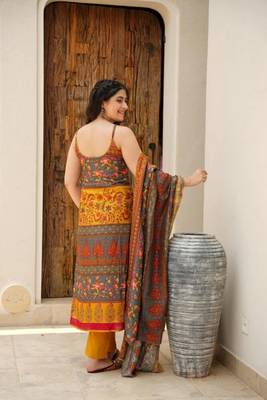 Yellow Silk Kurta Palazzo Suit Set 3