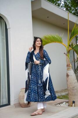 Blue Color Rayon Anarkali Suit Set  1