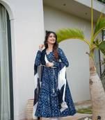 Blue Color Rayon Anarkali Suit Set 