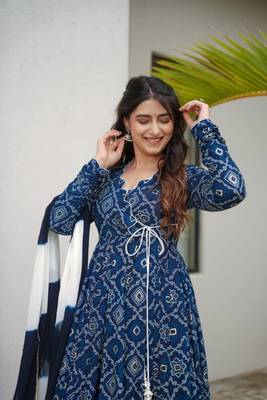 Blue Color Rayon Anarkali Suit Set  2