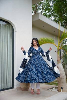 Blue Color Rayon Anarkali Suit Set  3