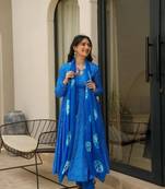 Blue Color Bandhej Anarkali Suit Set